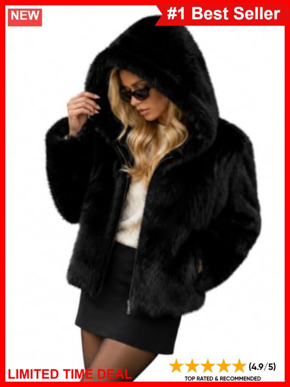 Women's Faux Fur Hooded Zip Up Coat Fluffy Winter Jacket